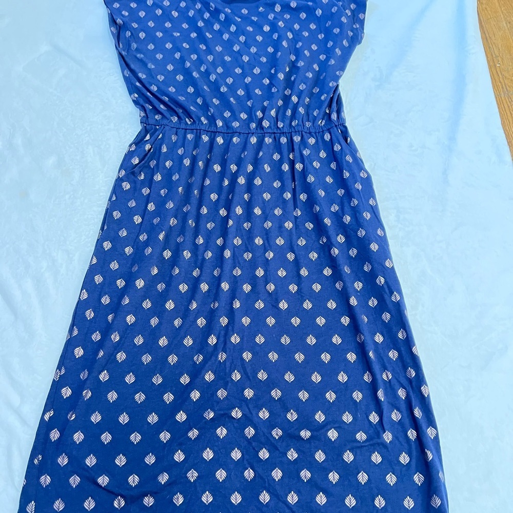 Boden Midi T-Shirt Dress Pockets Odile Jersey French Navy Palm Tile Foil sz 12p - Picture 13 of 13
